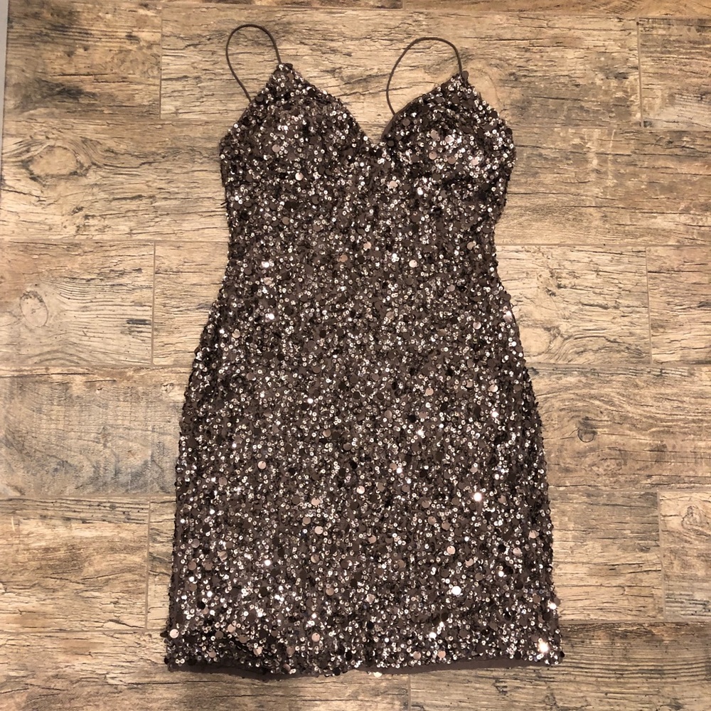Bronze sequins mini dress